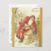 Santa Stuffing Naughty Boy in een zak Feestdagenkaart (Voorkant / Achterkant)