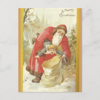 Santa Stuffing Naughty Boy in een zak Feestdagenkaart