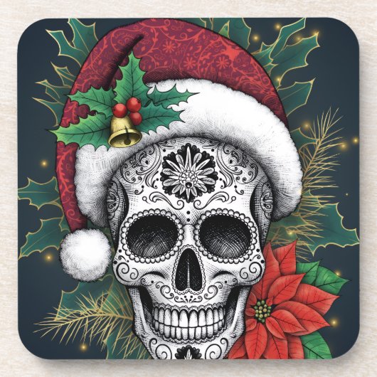 Santa Sugar Skull Bier Onderzetter (Voorkant)