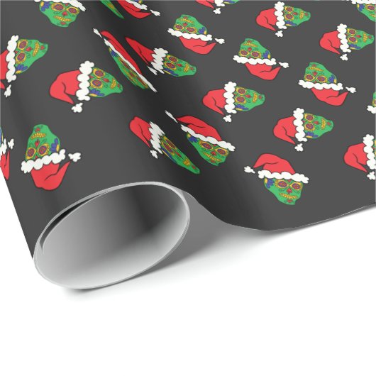 Santa Sugar Skull Cadeaupapier (Rol Hoek)