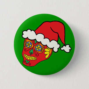 Santa Sugar Skull Ronde Button 5,7 Cm
