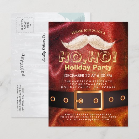 Santa Suit Kerstmis Ho, Ho, Vakantispartij nodigt  Uitnodiging Briefkaart (Voorkant / Achterkant)