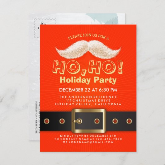 Santa Suit Kerstmis Ho, Ho, Vakantispartij nodigt  Uitnodiging Briefkaart (Voorkant / Achterkant)
