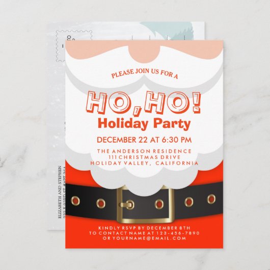 Santa Suit Kerstmis Ho, Ho, Vakantispartij nodigt Uitnodiging Briefkaart (Voorkant / Achterkant)