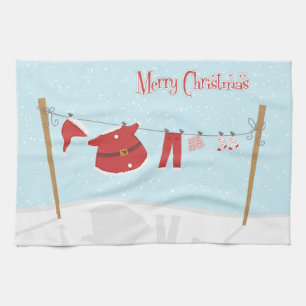 Santa Suit op Clothesline Kerstkeuken Theedoek