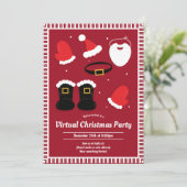 Santa Suit Pieces Rood Virtueel Kerstfeest Kaart (Staand voorkant)