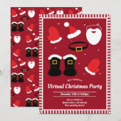 Santa Suit Pieces Rood Virtueel Kerstfeest Kaart (Voorkant / Achterkant)
