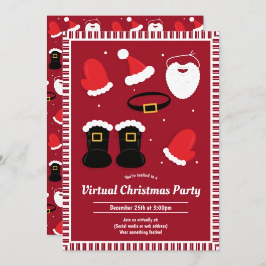 Santa Suit Pieces Rood Virtueel Kerstfeest Kaart (Voorkant / Achterkant)