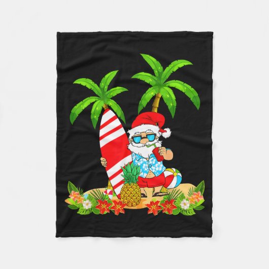 Santa Summer Surfing Christmas In July Beach Vacat Fleece Deken (Voorkant)
