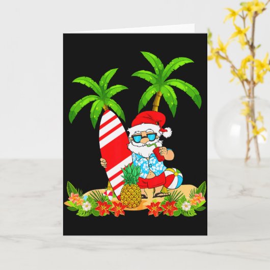Santa Summer Surfing Christmas In July Beach Vacat Kaart (Gele Bloem)