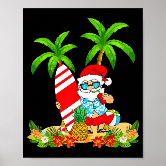 Santa Summer Surfing Christmas In July Beach Vacat Poster (Voorkant)