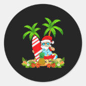 Santa Summer Surfing Christmas In July Beach Vacat Ronde Sticker (Voorkant)