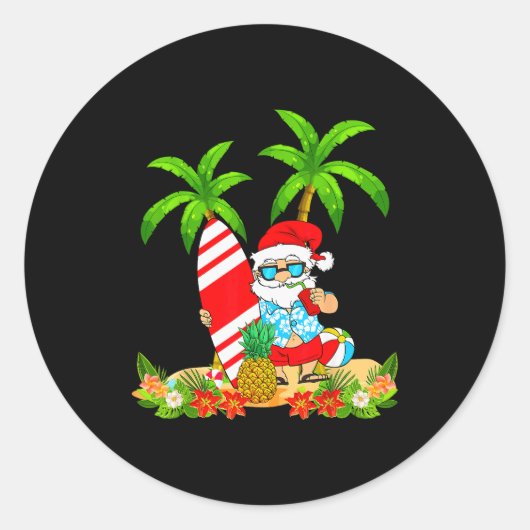 Santa Summer Surfing Christmas In July Beach Vacat Ronde Sticker (Voorkant)