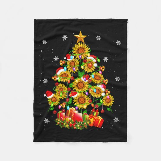 Santa Sunflower Christmas Tree Xmas Lights Santa S Fleece Deken (Voorkant)