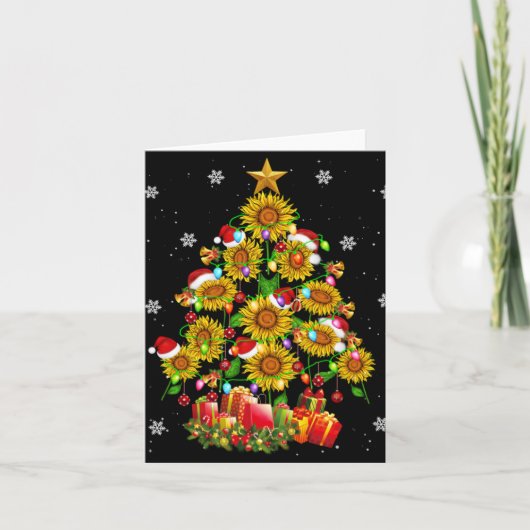 Santa Sunflower Christmas Tree Xmas Lights Santa S Kaart (Voorkant)