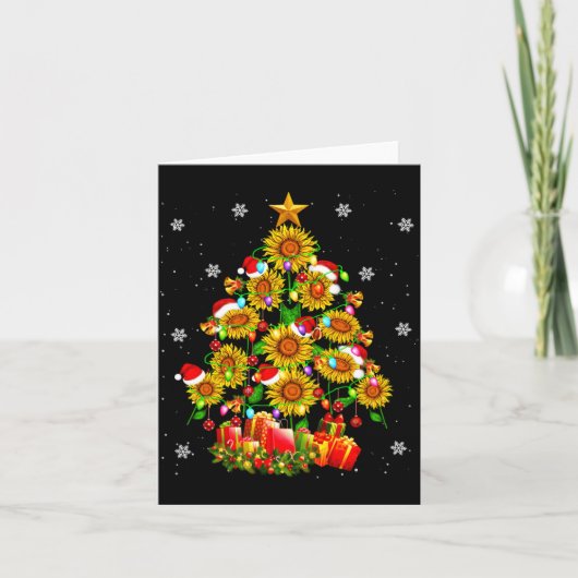 Santa Sunflower Christmas Tree Xmas Lights Santa S Kaart (Voorkant)