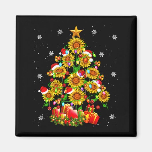 Santa Sunflower Christmas Tree Xmas Lights Santa S Magneet (Voorkant)