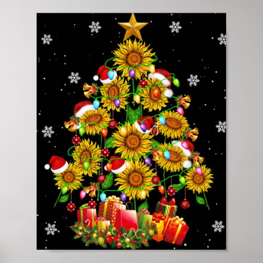 Santa Sunflower Christmas Tree Xmas Lights Santa S Poster (Voorkant)