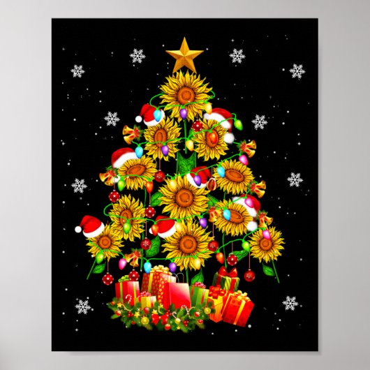 Santa Sunflower Christmas Tree Xmas Lights Santa S Poster (Voorkant)