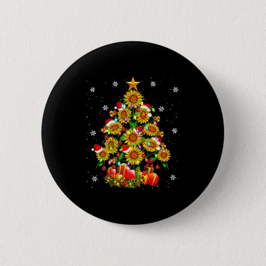 Santa Sunflower Christmas Tree Xmas Lights Santa S Ronde Button 5,7 Cm (Voorkant)