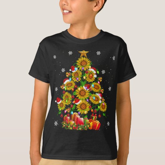 Santa Sunflower Christmas Tree Xmas Lights Santa S T-shirt (Voorkant)