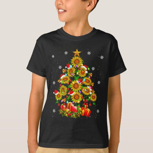 Santa Sunflower Christmas Tree Xmas Lights Santa S T-shirt (Voorkant)
