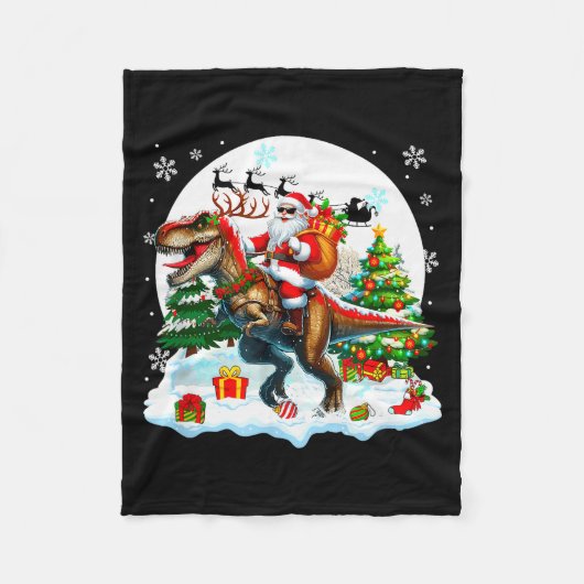 Santa Sungles Riding T-rex Reindeer Christmas Snow Fleece Deken (Voorkant)