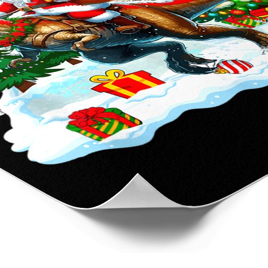 Santa Sungles Riding T-rex Reindeer Christmas Snow Poster (Hoek)