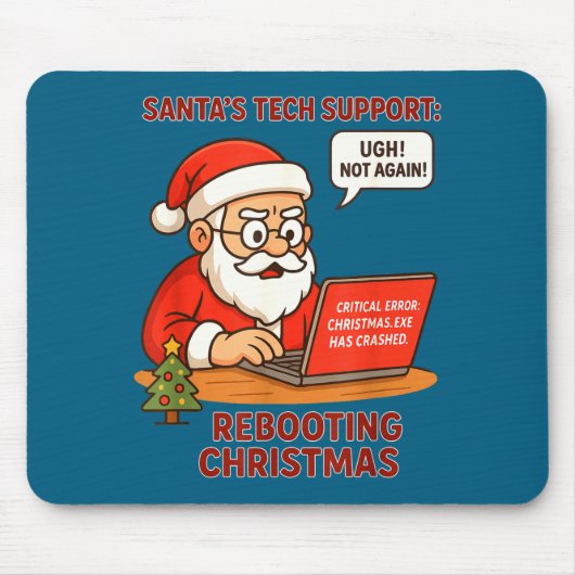 Santa Support s Rebooting Humor Tech Computer Joke Muismat (Voorkant)
