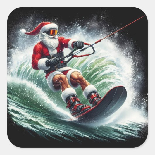 Santa Surfen bij zonsondergang Vierkante Sticker (Voorkant)
