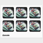 Santa Surfen bij zonsondergang Vierkante Sticker (Vel)
