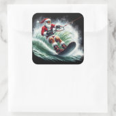 Santa Surfen bij zonsondergang Vierkante Sticker (Tas)