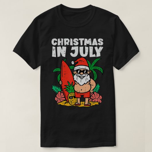 Santa Surfer Beach Christmas In July Funny Summer  T-shirt (Design voorkant)