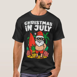 Santa Surfer Beach Christmas In July Funny Summer  T-shirt