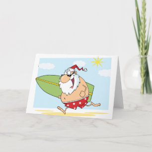 Santa-Surfer-on-the-Beach Feestdagen Kaart
