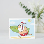 Santa-Surfer-on-the-Beach Feestdagenkaart (Staand voorkant)