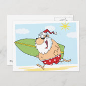 Santa-Surfer-on-the-Beach Feestdagenkaart (Voorkant / Achterkant)