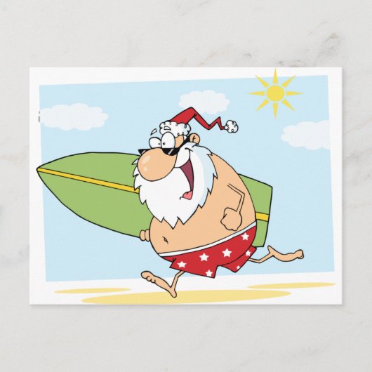 Santa-Surfer-on-the-Beach Feestdagenkaart (Voorkant)