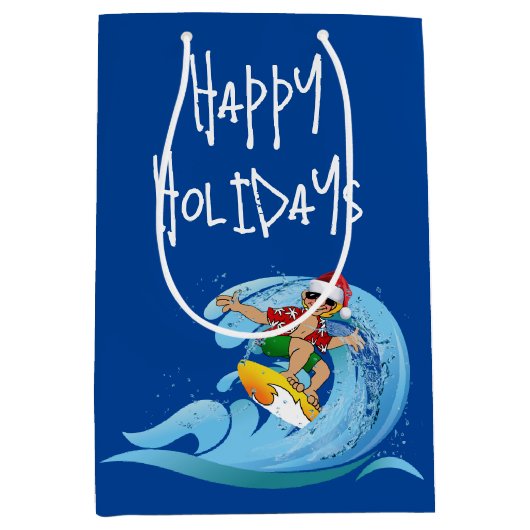 Santa Surfer op Wave Medium Cadeauzakje (Voorkant)