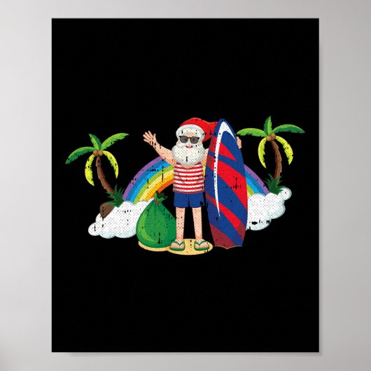 Santa Surfing Christmas In July Summer Tropical Be Poster (Voorkant)