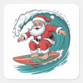 Santa Surfing Christmas Surven X-mas Feestelijke v Vierkante Sticker (Voorkant)
