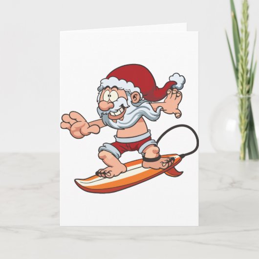 Santa Surfing Feestdagen Kaart (Voorkant)