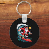 Santa Surfing Funny Surfer Holiday Christmas Xmas  Sleutelhanger (Voorkant)