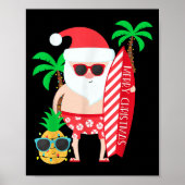 Santa Surfing Hawaiian Beach Christmas In July Tro Poster (Voorkant)