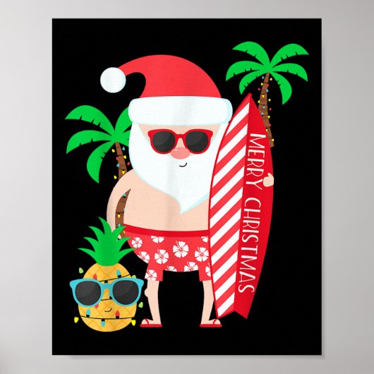 Santa Surfing Hawaiian Beach Christmas In July Tro Poster (Voorkant)