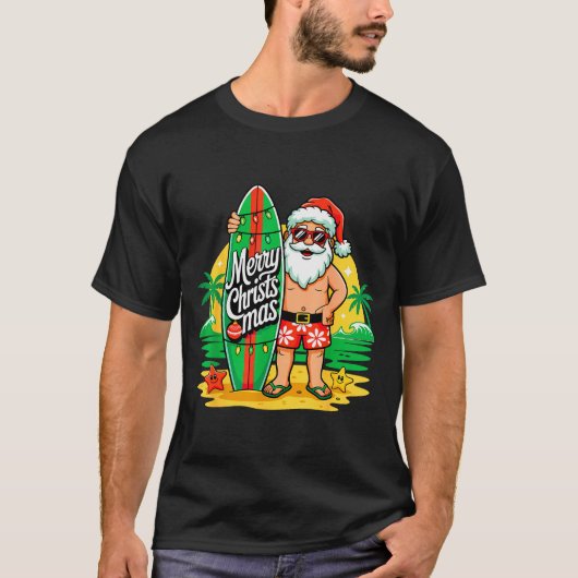 Santa Surfing Hawaiian Beach Christmas In July Tro T-shirt (Voorkant)