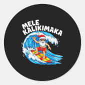 Santa Surfing Mele Kalikimaka Hawaiian Christmas  Ronde Sticker (Voorkant)