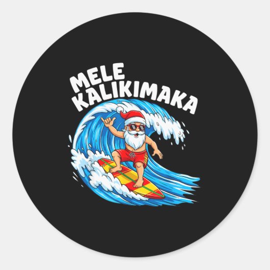 Santa Surfing Mele Kalikimaka Hawaiian Christmas  Ronde Sticker (Voorkant)