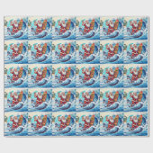 Santa surfing on big wave cadeaupapier (Vlak)