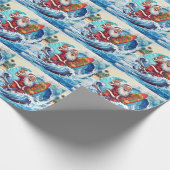 Santa surfing on big wave cadeaupapier (Hoek)